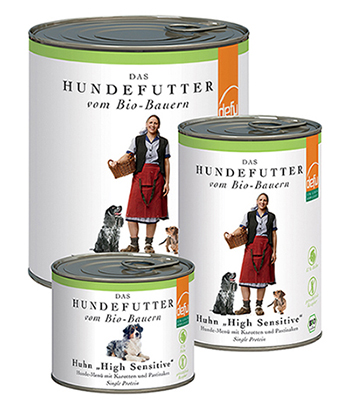 3 Dosen defu Bio Hundefutter Huhn "Sensitiv getreidefrei" 200g, 401g und 820g